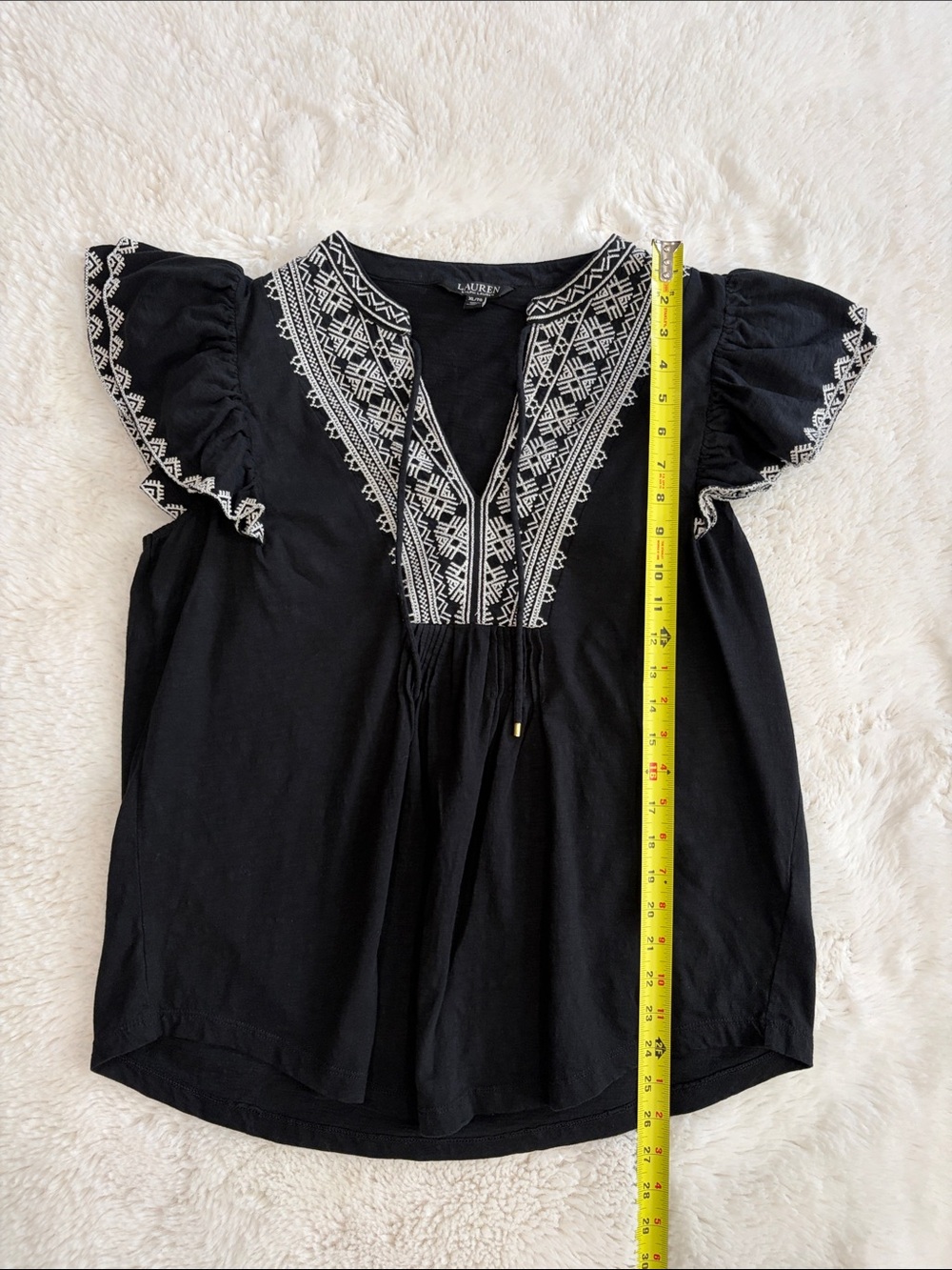 Lauren Ralph Lauren Black Top with White Embroidered Yoke,size XL - Picture 11 of 17